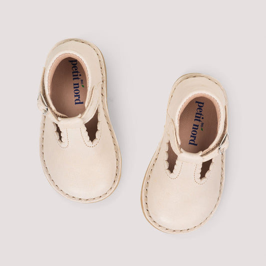 Skór, T-bar Scallop - Cream