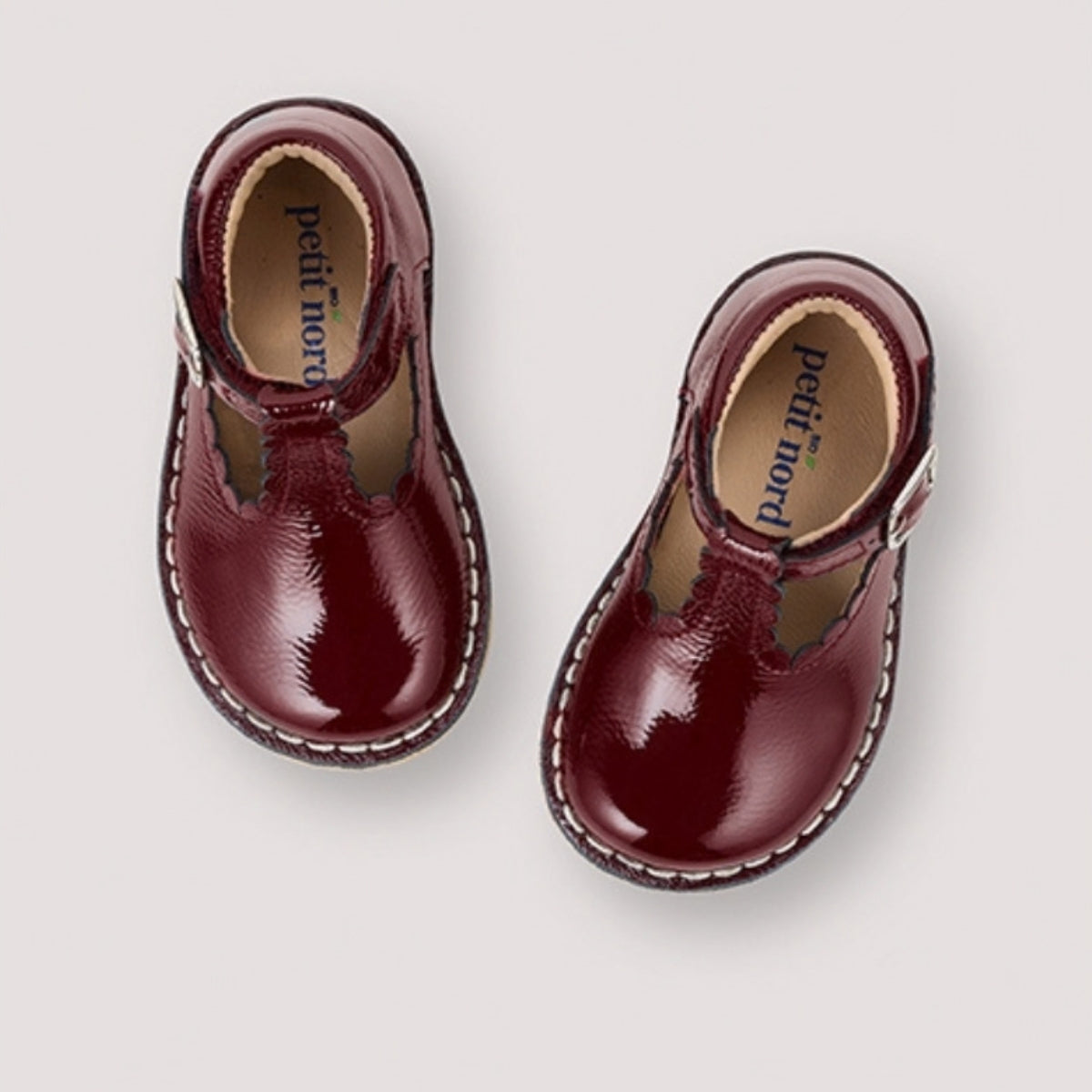 Skór, T-bar Scallop - Burgundy