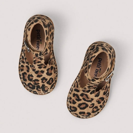 Skór, T-bar Scallop - Leopard