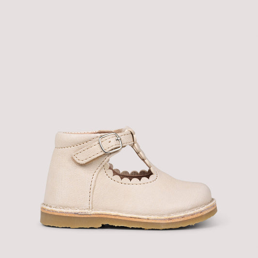 Skór, T-bar Scallop - Cream